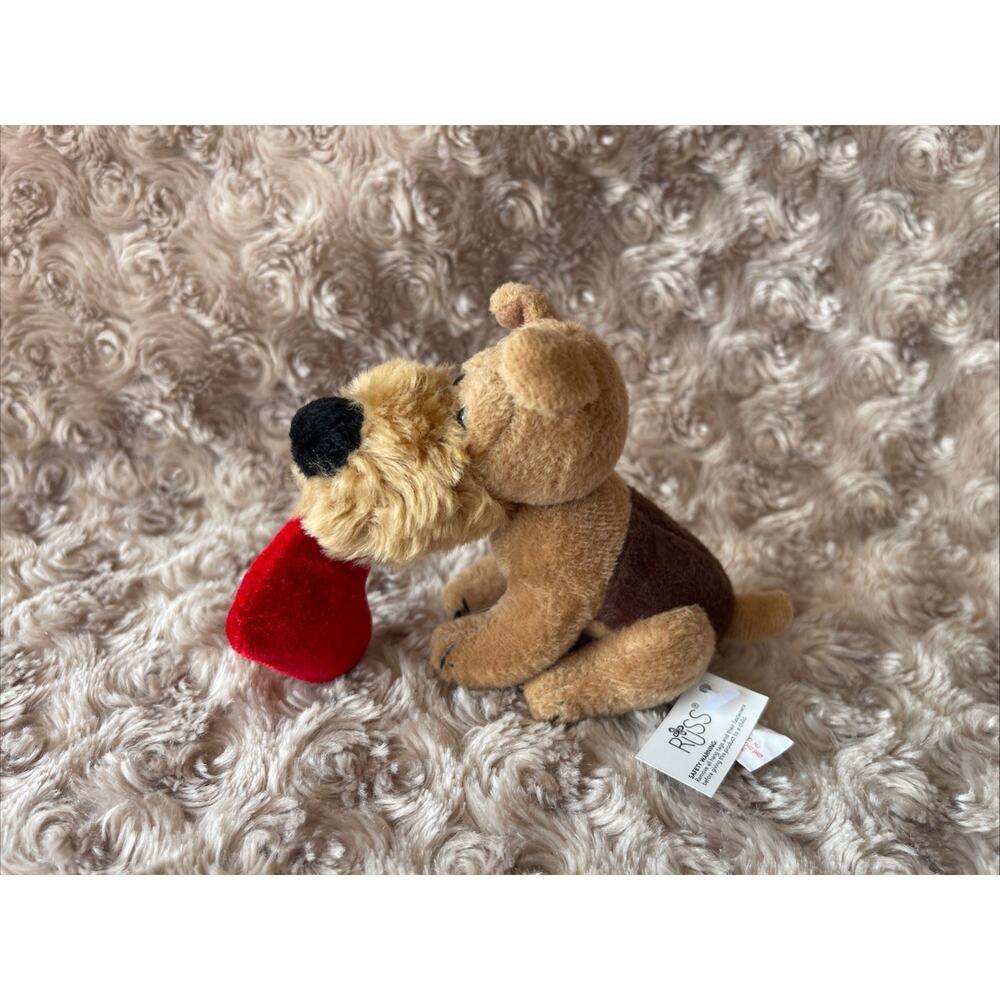 Vintage Russ Plush 4.5” Puppy Dog Schnauzer Holding Heart